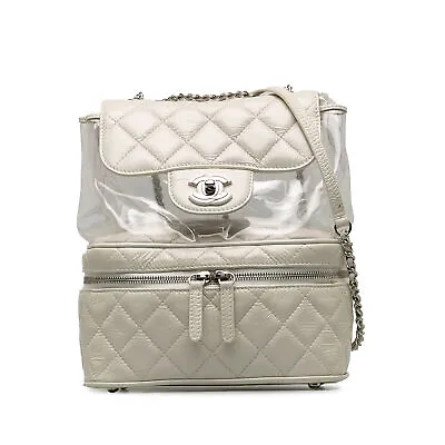 Authenticated Chanel Aquarium White Lambskin Leather Backpack • $2705.31