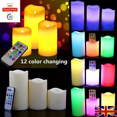Colour Changing LED Candle Flameless Flickering LED Wax Mood Set With Remote UK • £9.59