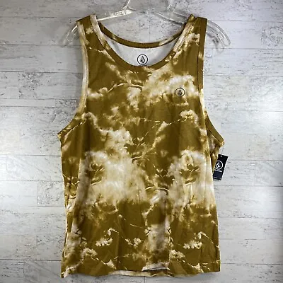 Mens Volcom Tie Dye White Bleached Brown Copper Tank Top T-shirt Size M • $18.70