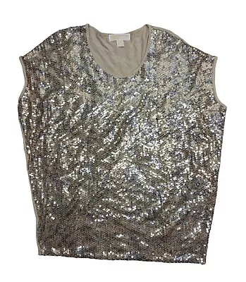 Michael Kors Gold Metallic Sequin Sleeveless Rayon Blouse Women's Shirt Sz M • $13.97