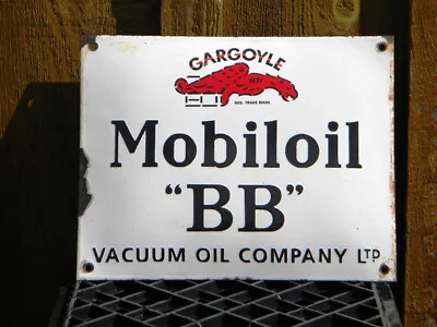 VINTAGE GARGOYLE MOBIL OIL  BB  PORCELAIN SIGN ~13  X 9-3/4  GAS OIL LUBESTER • $225