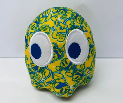 Pac Man Ghost Stuffed Plush Yellow W/ Blue Patterns Character Toy Factory BIN 11 • $9.95