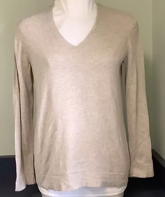 J.Jill Silk & Cotton V-Neck Pullover Sweater Relaxed Fit Soft Mink Size Medium • $19.99