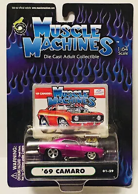 Muscle Machines Magenta/Black Stripes '69 Chevy Camaro 01-29 Die Cast 1:64 Scale • $8.69