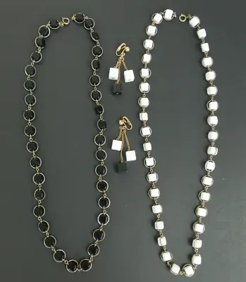 £24.58 • Buy Vintage 1960's Black & White Lucite Square Cube Jewelry Necklace & Earring Set