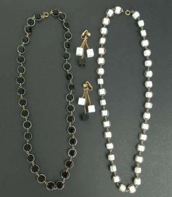 £24.58 • Buy Vintage 1960's Black & White Lucite Square Cube Jewelry Necklace & Earring Set