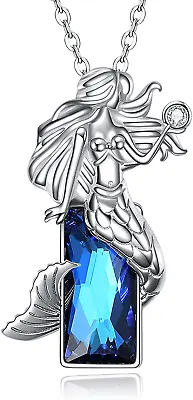 Mermaid Jewelry 925 Silver Plated Mermaid Pendant Necklace Blue Cry Simulated • $4.99