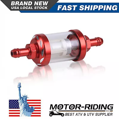 Red Universal 8mm 5/16  Inline Reusable Motorcycle Fuel Filter Gas Washable ATV • $7.95