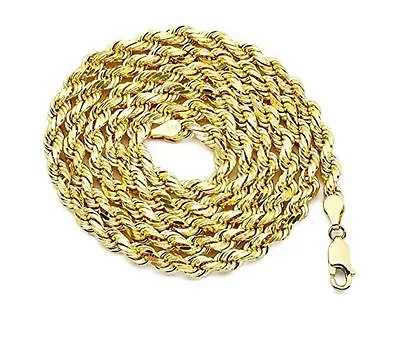 10K Solid Yellow Gold 2mm - 8mm Men's Women's Diamond Cut Rope Chain Necklace • $1069.99