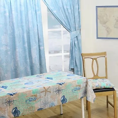 £15.99 • Buy Coastal 54  X 54  Square Tablecloth Sea Horse Nautical Shell 2 - 4 Place Setting