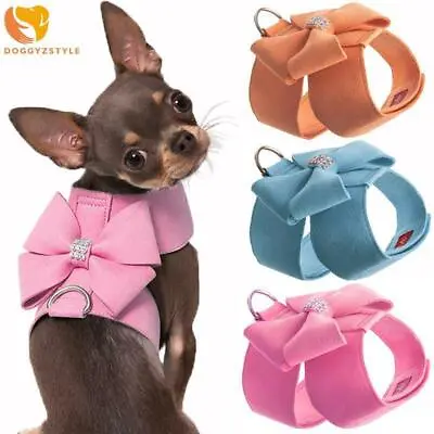 £13.55 • Buy Bling Rhinestone Pet Dog Harness Leash Bow Suede Leather Puppy Cat Vest Harness