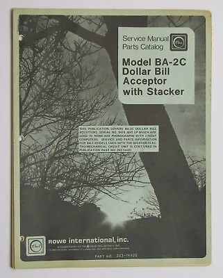 Model BA-2C Dollar Bill Acceptor W/ Stacker - Service Manual / Parts - Original • £16.07