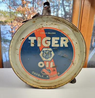 Vintage Tiger Motor Oil Rocker Can - Five Gallons - 100% Pure Penn • $800