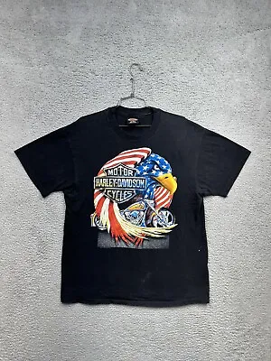 Large Vintage 1990s Harley Davidson Fern Park FL Biker Shirt Eagle American Flag • $19.99