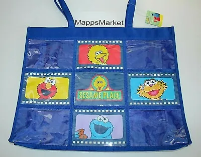 NWT Authentic SESAME PLACE Photo Tote Bag In Blue ~ 9 Photo Pockets HARD-TO-FIND • $35