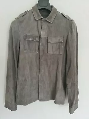 Allsaints Leather Shirt Soft Genuine Biker Bomber Military Rare Rhino Grey S / M • £68