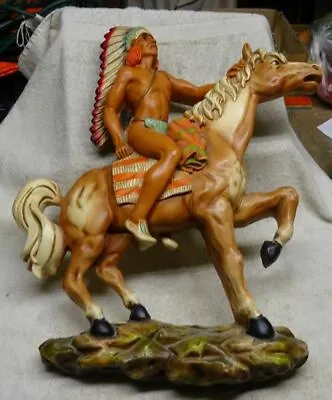 ** Vintage - 1962 - UNIVERSAL STATUARY - INDIAN CHIEF On HORSE - WALL ART - NICE • $122.66