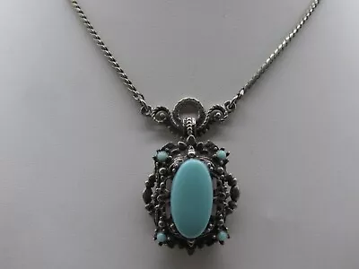 Stunning Vintage Silver Toned & Turquoise Acrylic Necklace 16  #13f • $0.99