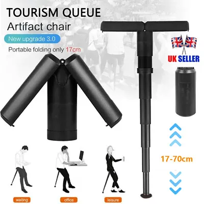 Outdoor Portable Walking Stick Chair Seat Telescopic Folding Stool Cane Hiking • £12