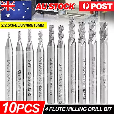 10Pcs 4 Flute Milling Drill Bit Cutter Carbide End Mill CNC Tools 2-10mm Milling • $15.95