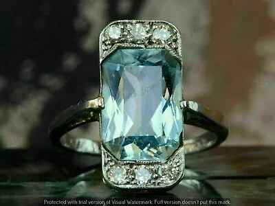 WomensVintage Wedding Ring 5Ct Emerald Simulated Aquamarine 14k White Gold Fnish • $108.79