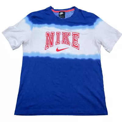 Nike T Shirt Men's Size Medium M White Blue Tie Dye Center Check Logo Tee • $13.19