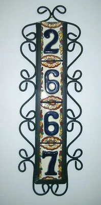 4 BLUE Mexican Tiles House Numbers High Relief & Vertical Frame • $47