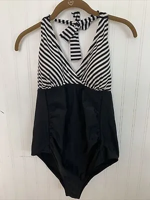 Beach Bump Motherhood Maternity Swimsuit Size Medium Black White One Piece • $9.95