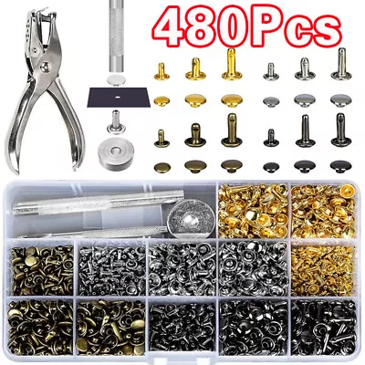 480Set Rivets Double Cap Metal Stud Fixing Tool For Leather Craft Belt Kits F&F • £7.99