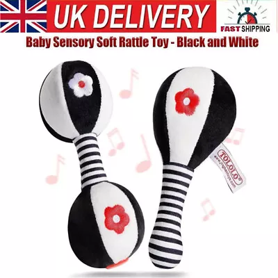 Baby Sensory Soft Rattle Toy Black And White Maracas Hand Rattles Newborn Shaker • £9.02