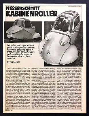 1953 Messerschmitt KR175 Kabinenroller Car Photos 1987 Review Article • $7.19