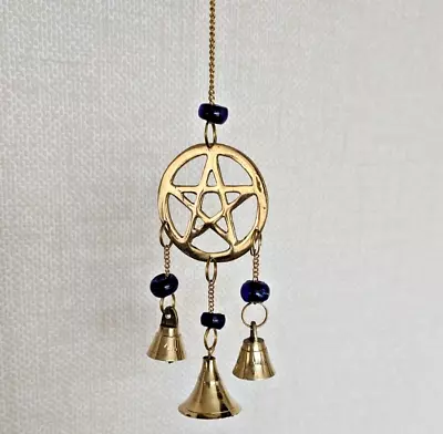 Brass Pentagram Hanging Bell Chime Protection Pagan Wicca • £9.99