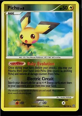 Pichu 45/100 Arceus 2008 Reverse Holo Pokémon Card TCG • $7