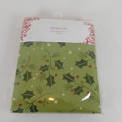 Round Vinyl Tablecloth 70  Christmas Winter Green Holly Berries Snowflake Target • $10