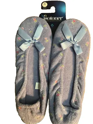 Isotoner Women's Embroidered Terry Ballerina Slippers Size XL Periwinkle Blue • $18.98