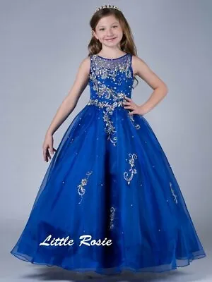 NEW* Little Rosie Girls Glitz Long National Pageant Dress Dress LR2045 Royal 12 • $337.50