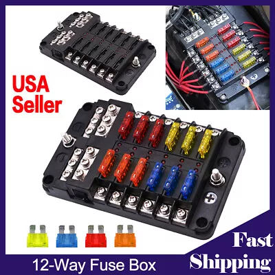 12-Way Blade Fuse Box Block Holders LED Indicator 12V 32V Auto Marine Waterproof • $15.90