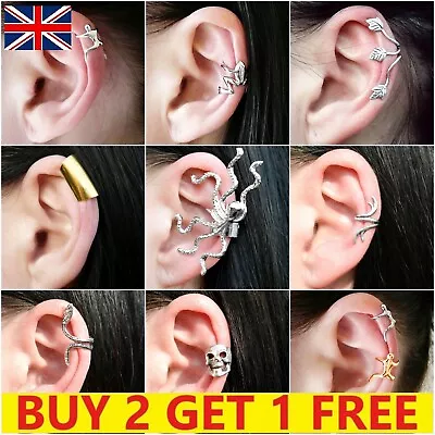 Clip On Ear Cuff Fake Earring Non Pierced Ring Wrap Sterling Silver Gold Set New • £3.79