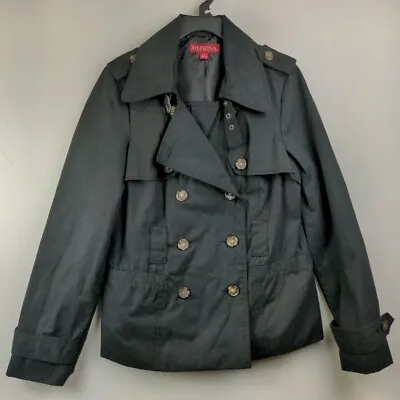 Merona Womens M Jacket Double Breasted Black Short Trench Coat • $17.49