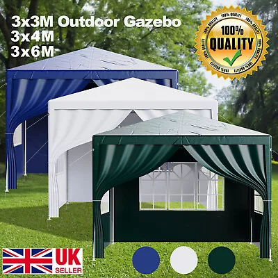 3x3/4/6m Gazebo With Sides Garden Marquee Awning Beach Party Camping Tent Canopy • £50.99