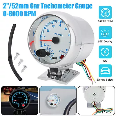 3.75'' Chorme Car Tachometer Gauge Meter Blue LED Shift Backlight 0-8000 RPM 12V • $18.48