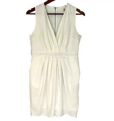 YA Los Angeles Dress Women Size L Ivory V Neck Sleeveless Silk Sheath Pockets • $20