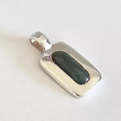 Vintage 925 Sterling Silver Nephrite Jade Modernist Slim Pendant • $29.99