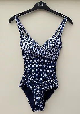 Marks & Spencer M&S UK8R Plunge Twist Non-wired Navy Mix Swimsuit NEW + TAG • £13.99