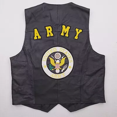 USA Leather Vest Mens XL Black Yellow Motorcycle ARMY USA Crest Military Biker • $49.99