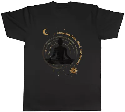 Meditation Yoga Mens T-Shirt Connecting Body Mind & Universe Tee Gift • £8.99