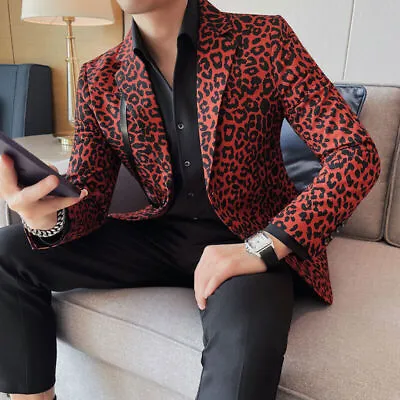 2023 New Men's Slim Fitting Lapel Performance Leopard Print Suit Jacket • $38.04