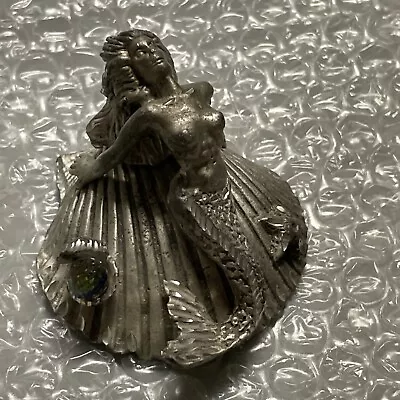 1990 Vintage Masterworks Fine Pewter Mermaid On Seashell Oyster Pearl Fantasy • $29.99