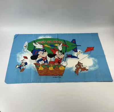 Vintage Walt Disney Productions Standard Pillow Case Mickey Minnie Air Balloon • $8.99