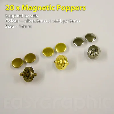 £7.80 • Buy 20 Magnetic 14mm Poppers, Setting Tools, Snap Fastener Stud Sewing Leather Craft